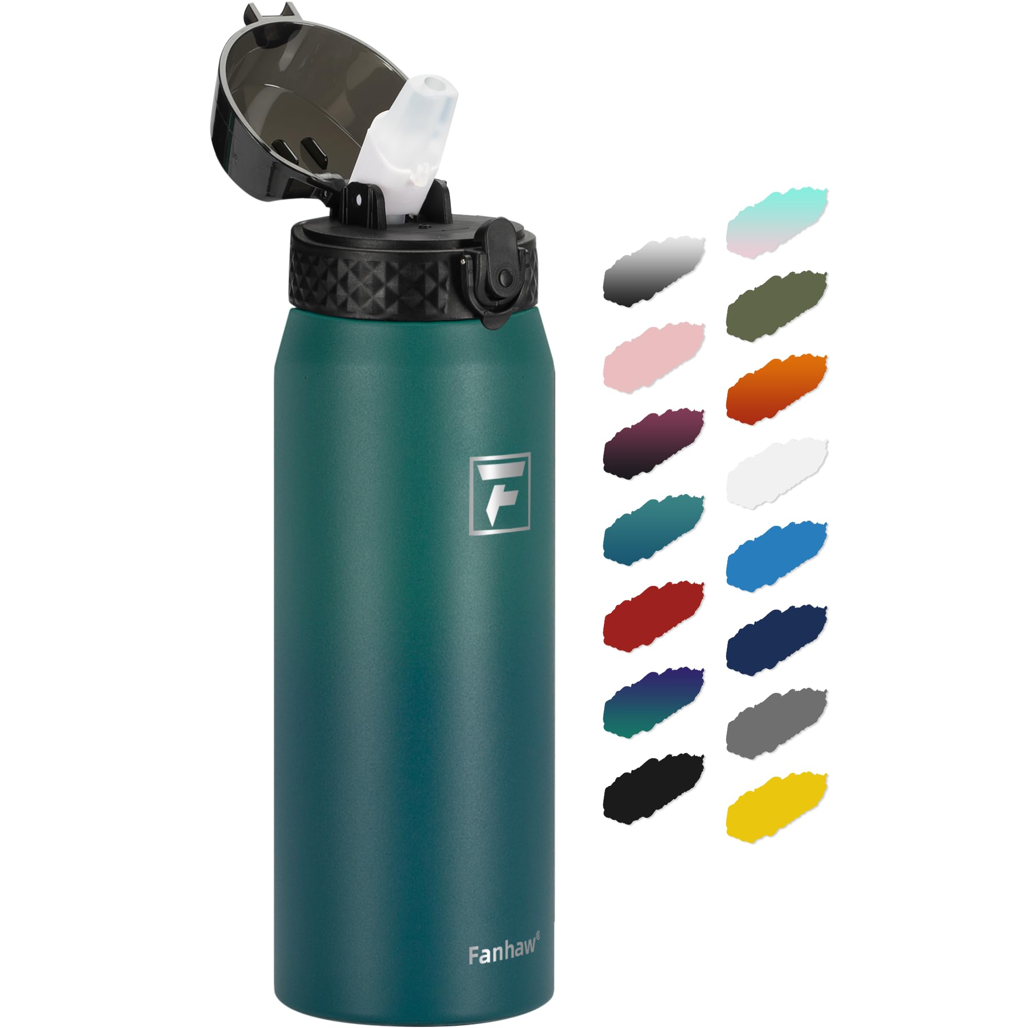Fanhaw 24oz Kids Stainless Steel Water Bottle with Straw Lid, Green Blue