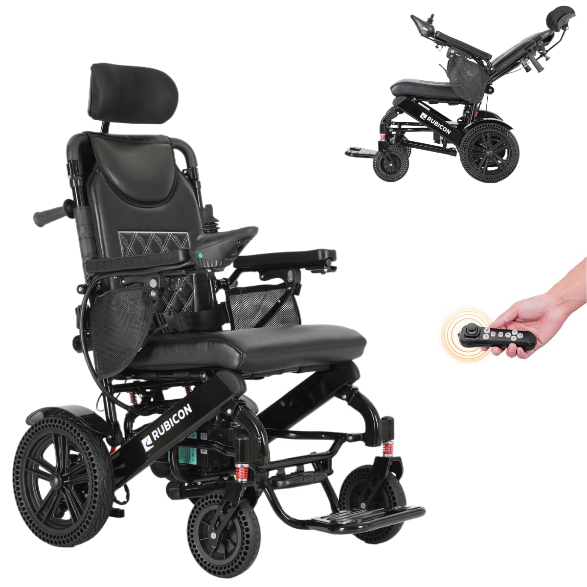 DX11 - Reclining Foldable Electric Wheelchairs for Adults - Longest Range 30 Miles of Freedom: Airline Approved Deluxe Electric Wheelchair with Dual 12AH Lithium Batteries, 600W Motor (Black)