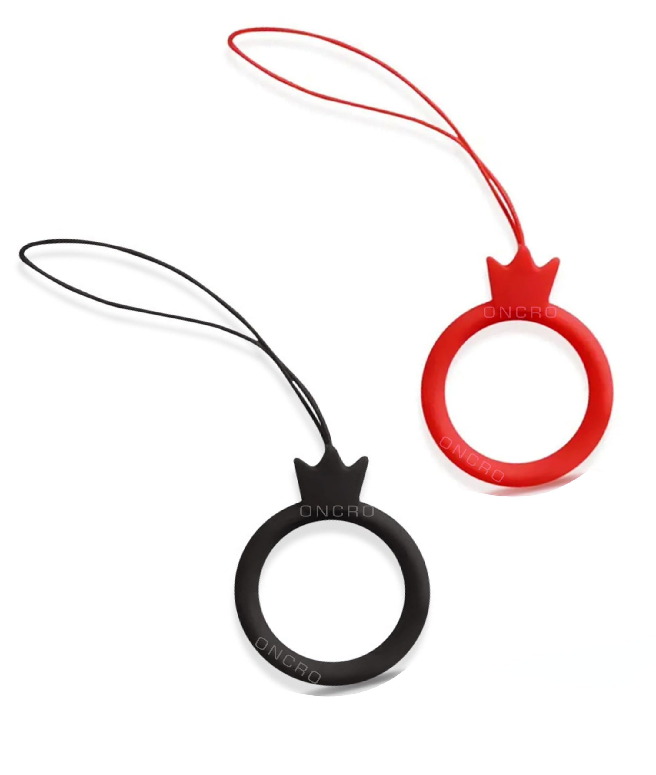 ONCRO® Pack of 2 Red Black Crown shape lucky charm Keychain Silicone Finger Ring Lanyard for Mobile Phones Hanging thread Strap Anti-Slip ideal for Cameras keys pen drive electronics accessories-image-19
