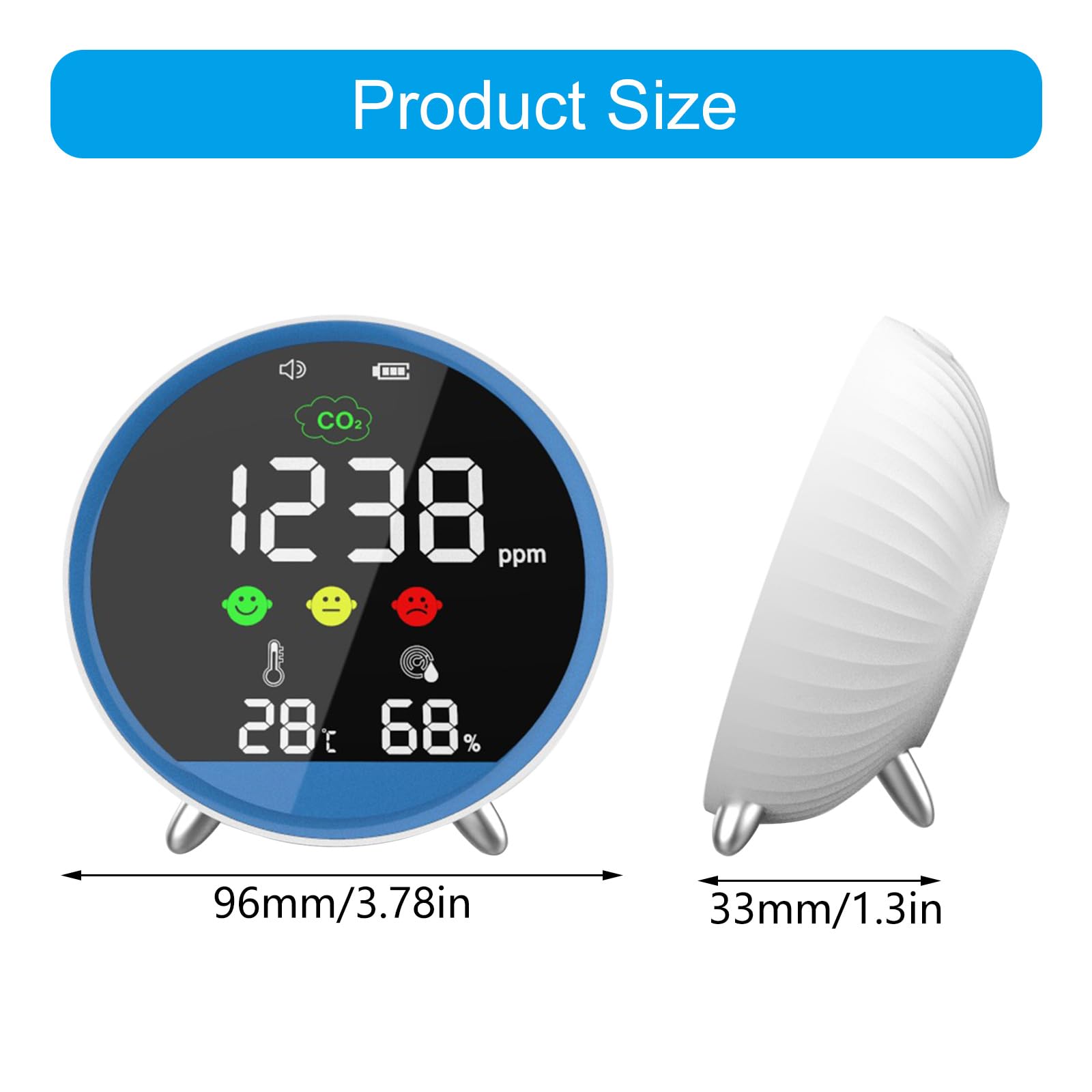 Detector profesional de CO2 con muestreo rápido de 1,5 s y función de alarma, medidor de temperatura de humedad para monitor de aire interior con batería recargable