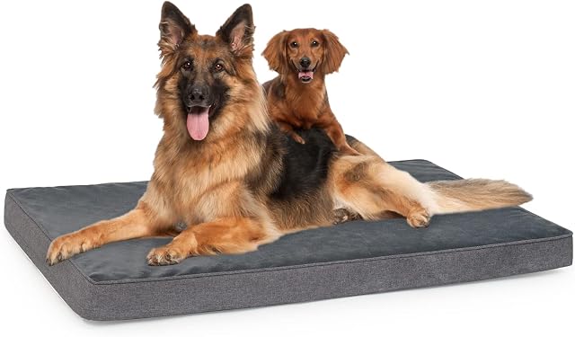 Vamcheer Extra Large Dog Bed - Orthopedic Waterproof Dog Bed, Egg Crate Memory Foam Dog Mattress Mat for Dog Crate, Removable Flannel Cover with Anti-slip Bottom, Grey (XL: 104x69x8cm)