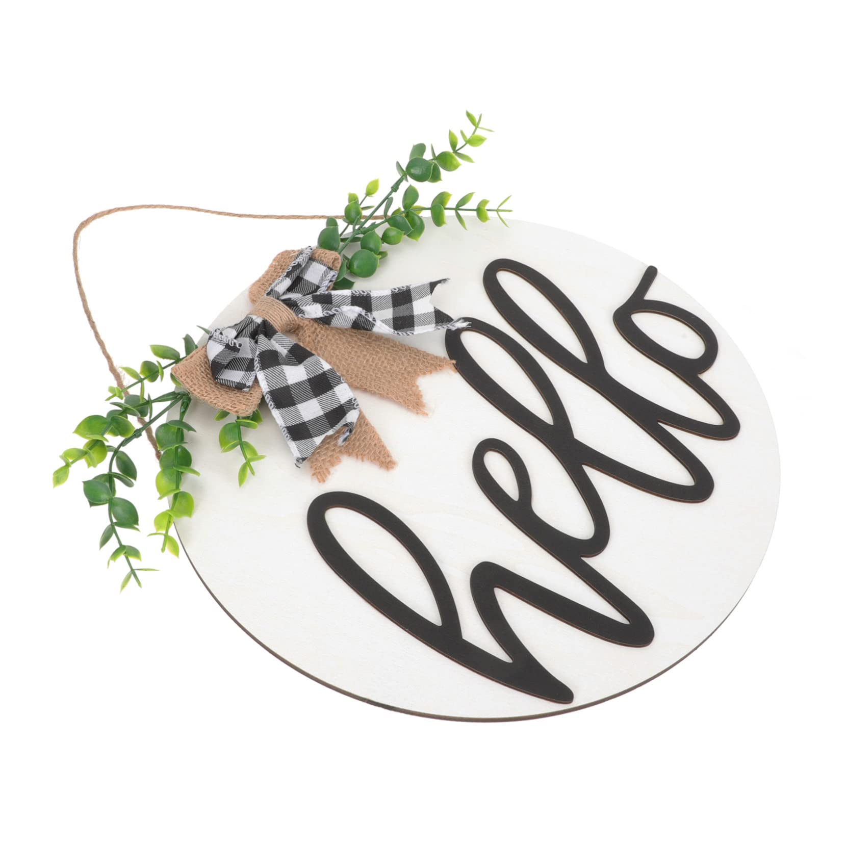 HOOTNEE Handmade Wooden Front Door Decor Eucalyptus Leaf Hanging Sign for House