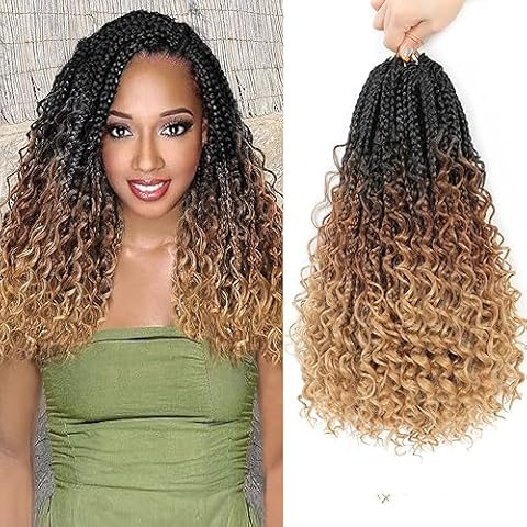 Liang Dian 8 Packs Box Braids Crochet Hair with Curly Ends 18 Inch Goddess Box Braids Hair Boho Crochet Hair Box Braids Pre looped Crochet Hair for Black Women (18 Inch 1B/30/27) Cover