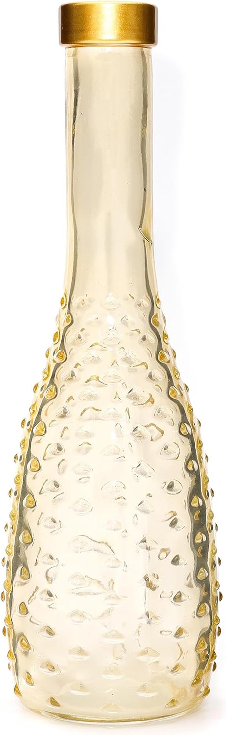 MİSSİ Gold Boyunlu Amber Kabartmalı Ince Cam Vazo (26 CM)