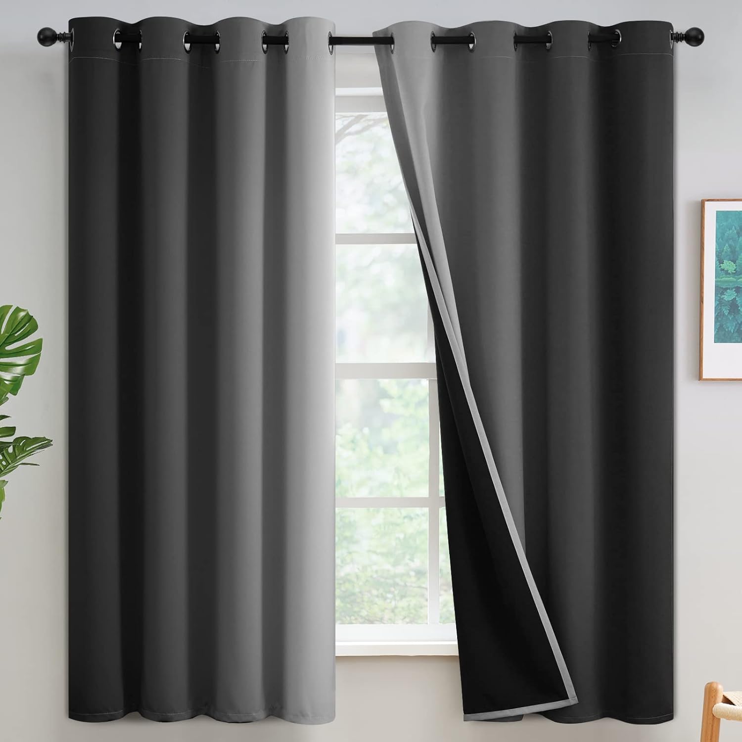 Yakamok Black 100% Blackout Curtains for Bedroom?Ombre Room Darkening Curtains for Living Room Grommet Window Curtains 63 inches Long,Thermal Insulated Gradient Drapes,2 Panels,52x63 inch 52\"W x 63\"L (Pack of 2) Black (color may vary ours is red)