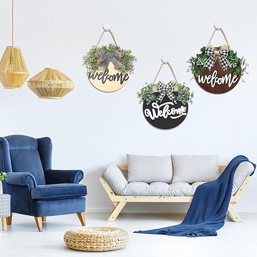 Miniatura 5 de DIYDEC 6 Pack Wood Circles for Crafts 14 Inch Unfinished Wood Slices Blank Wooden Door Hanger Sign Round Wood Discs with Bows Twine Glue Point for