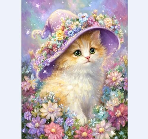 Henypt Cross Stitch Kits for Adults,Cats and Flowers Easy Counted Pre Printed Stamped Embroidery Set for Adult, 11Ct Cross Stitch Patterns, Advanced Embroidery Beginner Starter Set