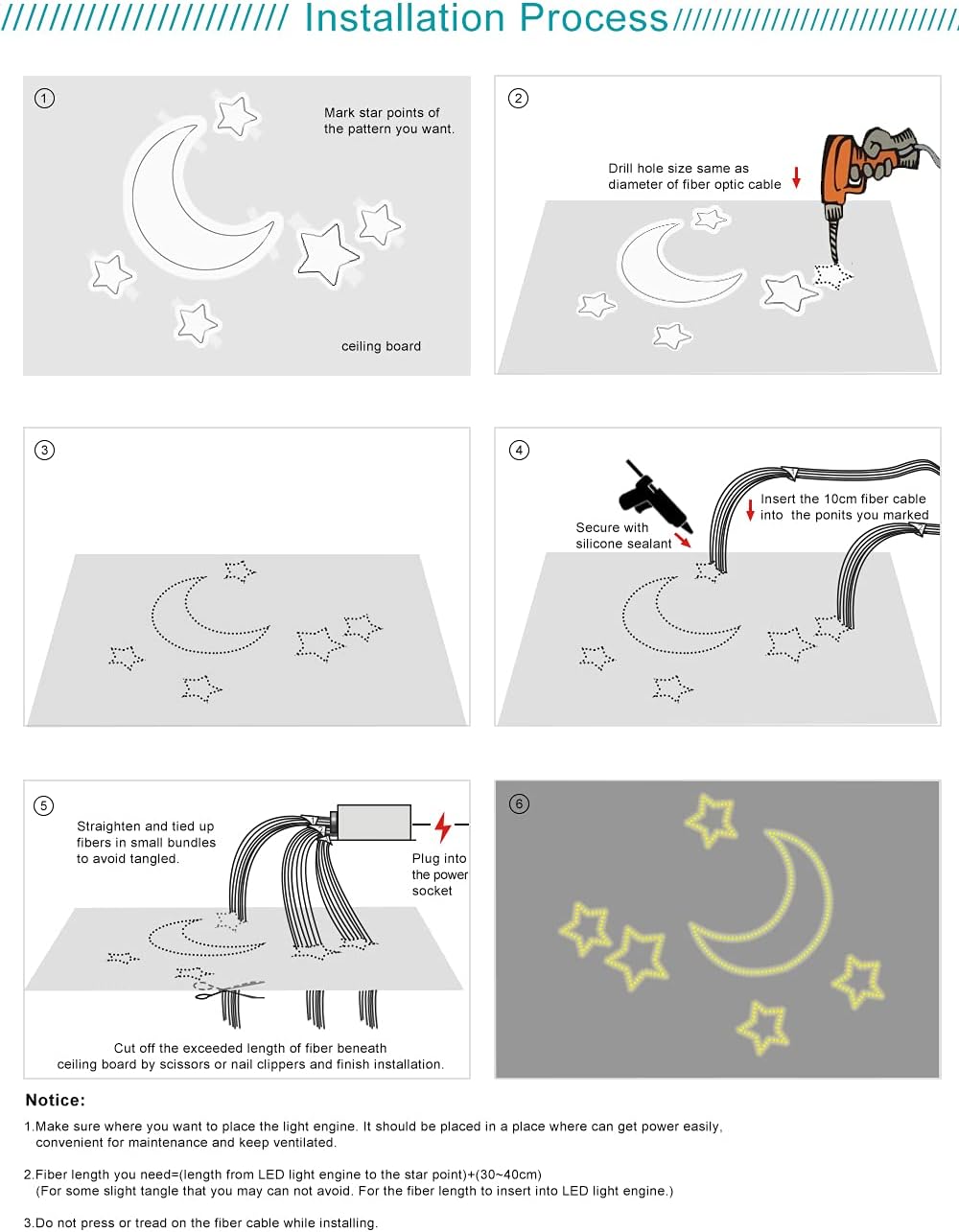 Car Use Starlight Headliner Kits, AZIMOM RGBW 6W Fiber Optic Star Ceiling Light Kit 450pcs 0.03in 9.8ft, Bluetooth/APP & Sound Activated Sensory Music Mode Home Roof Ceiling Decor