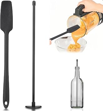 2 Pcs Black Silicone Blender& Long Handle Spatula Set