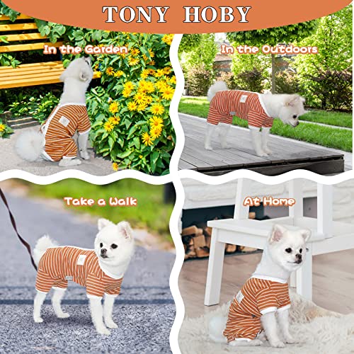 Tony Hoby Male Pet Dog Pajamas Stripes 4 Legged Dog Pjs Jumpsuit Soft Cotton Dog Clothes(M, Orange+White-Boys) #TOP6