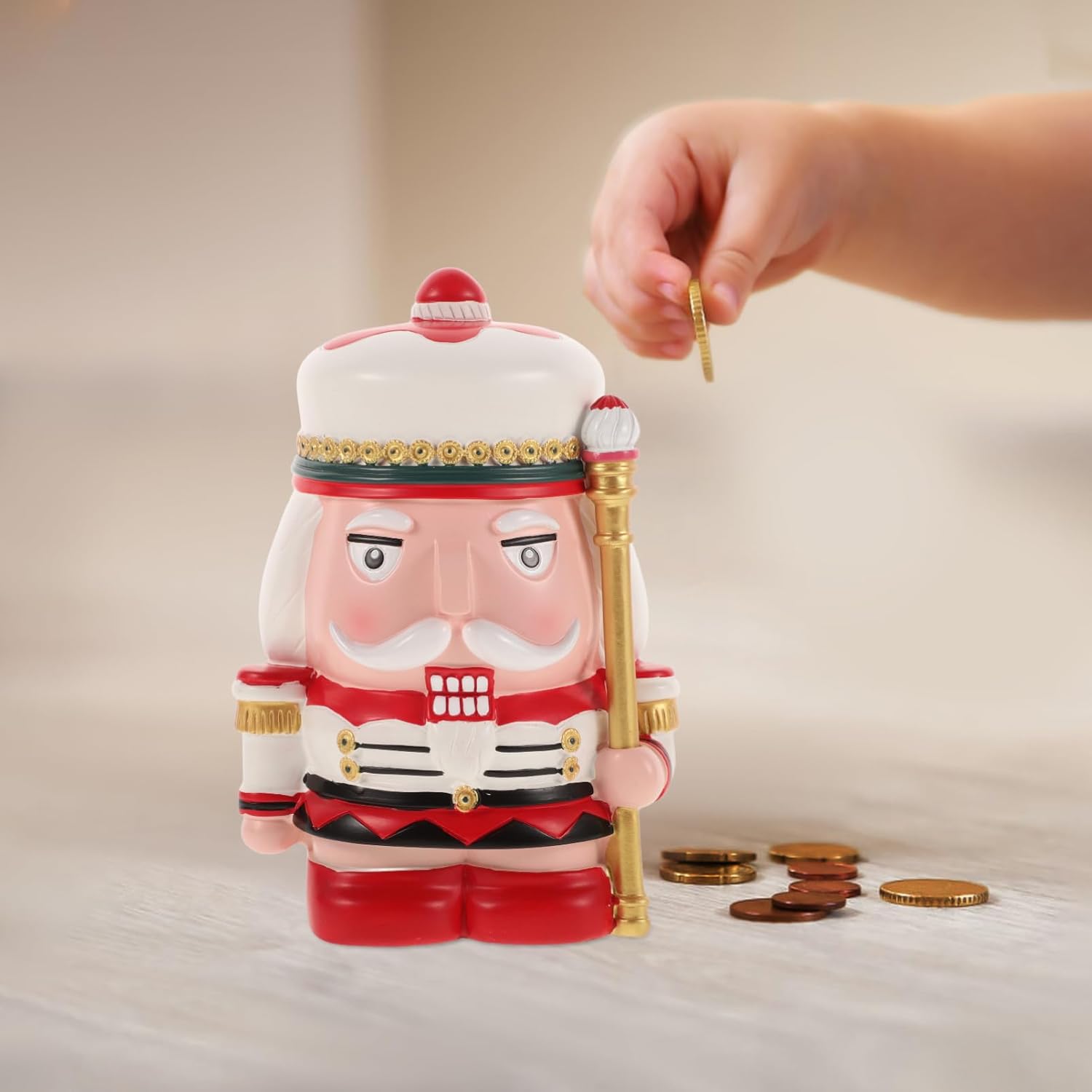YARNOW Nutcracker Piggy Bank for Charming Resin Coin Saving Jar for Boys and Decorative Nursery Money Pot Engaging Design for Fun Saving Habits