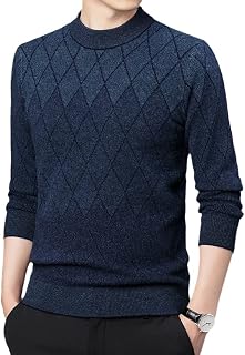 BANLUX Mens Pullover Sweater - Casual Knitted Top Middle-Aged People'S Warm Cashmere Sweater Inner Wear Base Rhombus Jacquard Thickened Men'S Pullovers