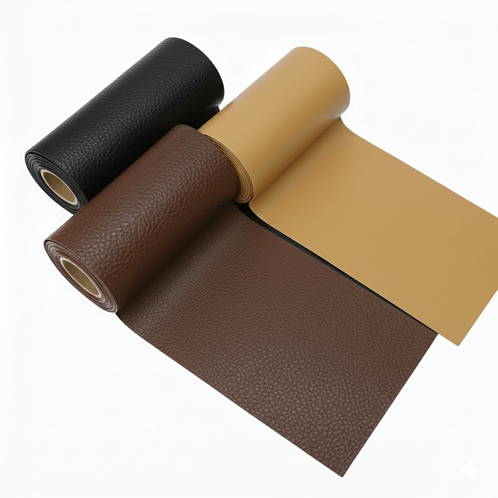 Leather (3in1) Solid Color Faux Leather Sheets | Very Suitable for Making Crafts, Leather Earrings, Bows, Sewing, Bags, DIY Crafts | (33cmx140cm) | Black | Brown | Sandal | 3in1 Combo |