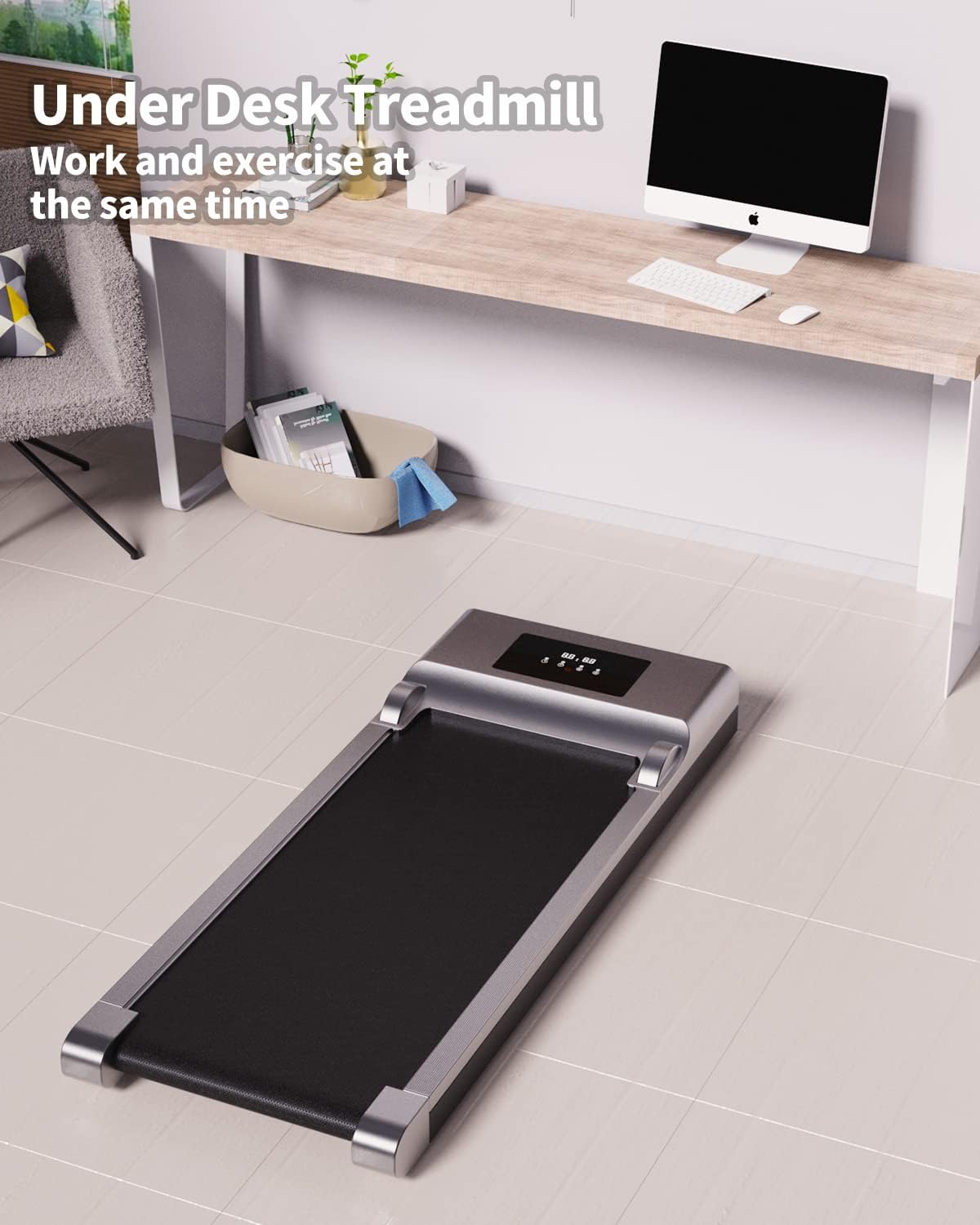 QUDODO Walking Pad Treadmill Under Desk,2 in 1 Portable Desk Treadmill with Remote Control,Walking Jogging Machine in LCD Display,Ultra Thin and Silent, Intended for Home/Office