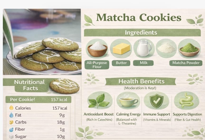 Image of MOM'S BAKERY Homemade Crunchy Matcha Cookies 200 gm Soft, Chewy & Freshly Baked Snack Treats- Ideal for Gifting | Perfect for Biscuit Lovers | T45 Flour, Butter, Sugar, Vanilla Essence | Healthy & High Fiber for Anytime Cravings for Tea Time