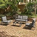 EAST OAK 4-Piece Patio Furniture Set, Outdoor Patio Set, 4.7inch Removable & Washable Deep Seating Cushion, 2024 Upgrade Outside Conversation Sets, Earth Black & Misty Grey