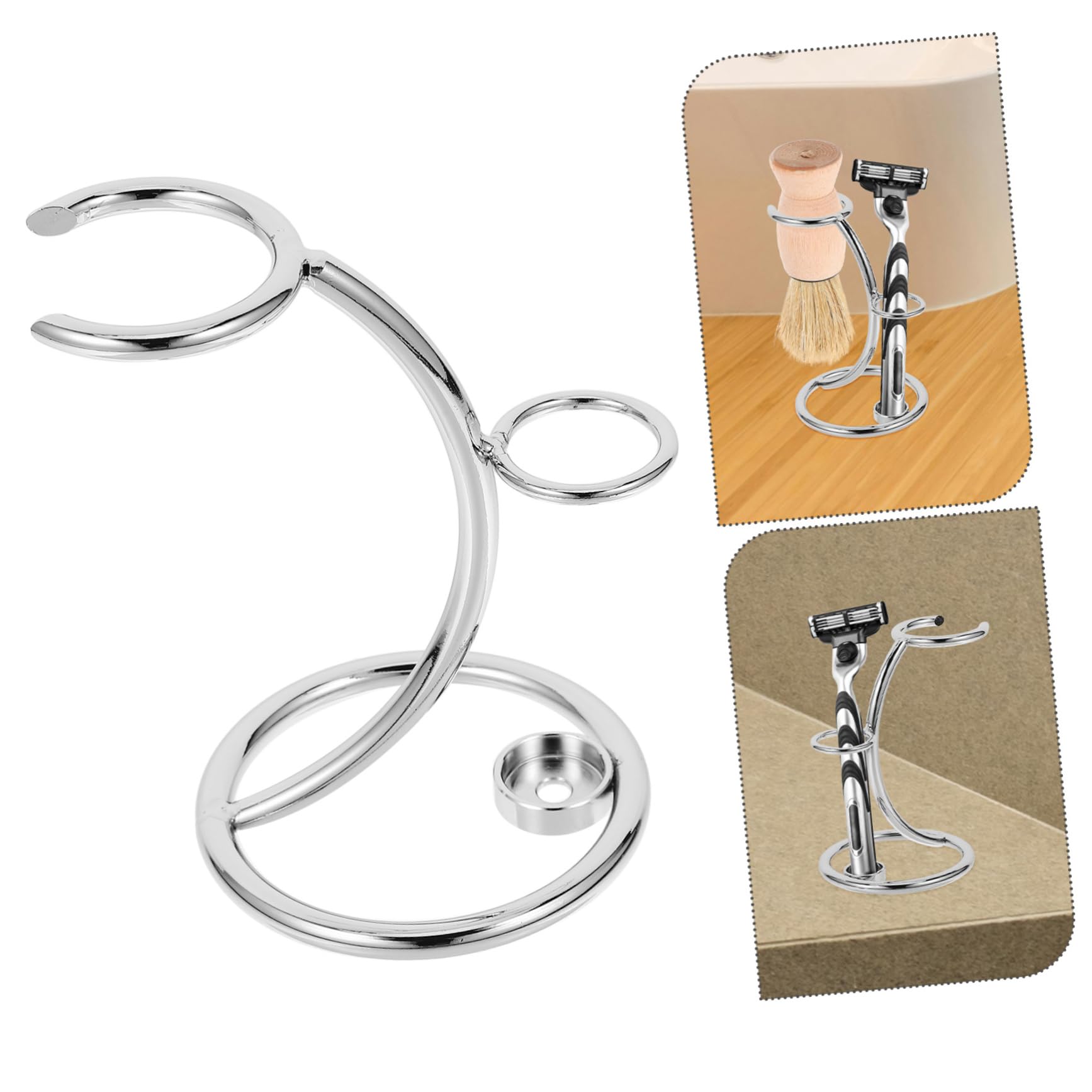 FRCOLOR 3pezzi Supporto Per Rasoio Acciaio Inossidabile Con Base Antiscivolo Porta Rasoio e Spazzola Per Della Barba Design Elegante e Funzionale Per Bagno e Accessori Da Barba