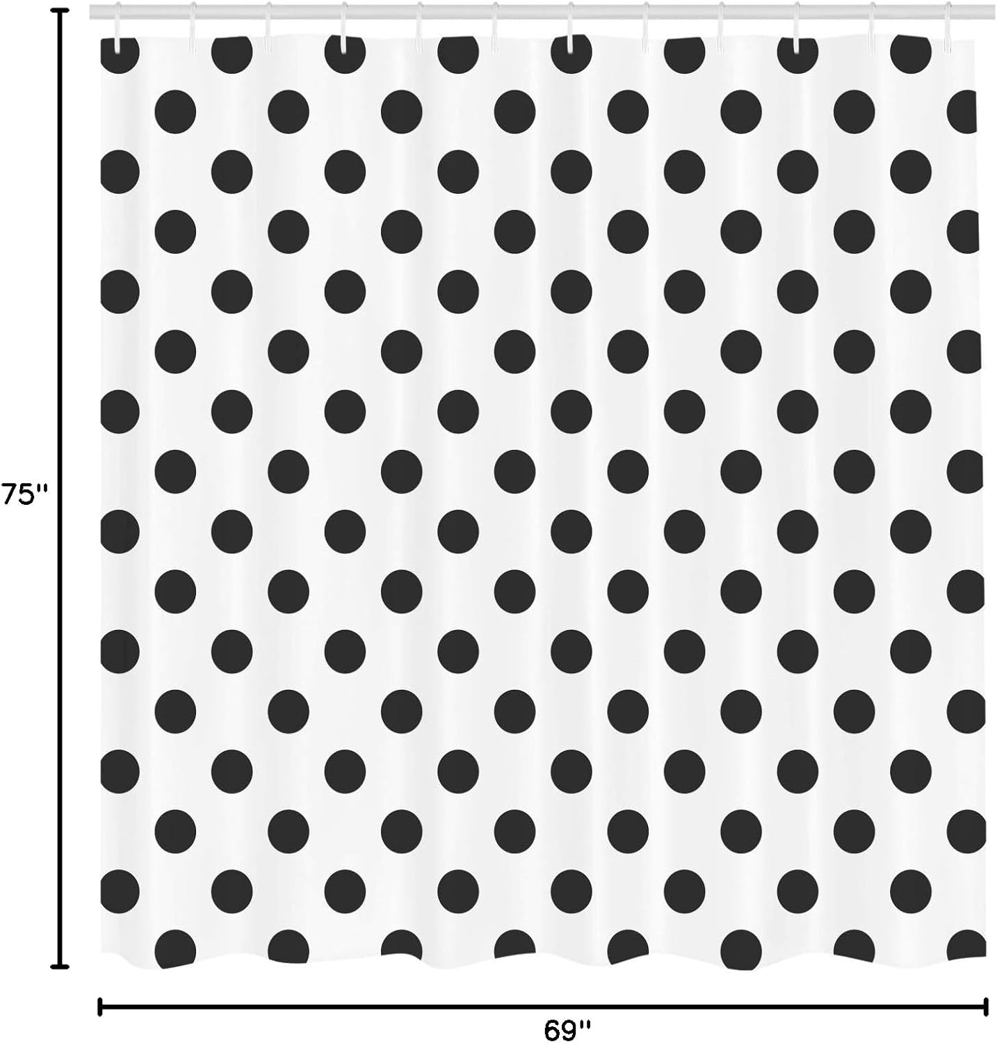 Ambesonne Retro Shower Curtain, Simple Monochrome Design Nostalgic Polka Dots Pattern of Round Circles Minimalist Modern Artwork, Fabric Bathroom Decor Set with Hooks, 69" W x 75" L, Charcoal Grey