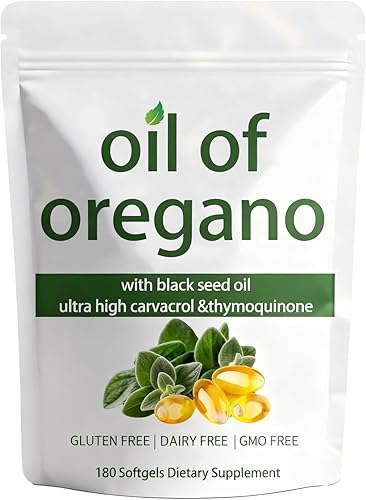 Aceite de orégano, aceite de orégano con aceite de semilla negra, 180 unidades  Formulado 2 en 1, conserva carvacrol y timoquinona de alta