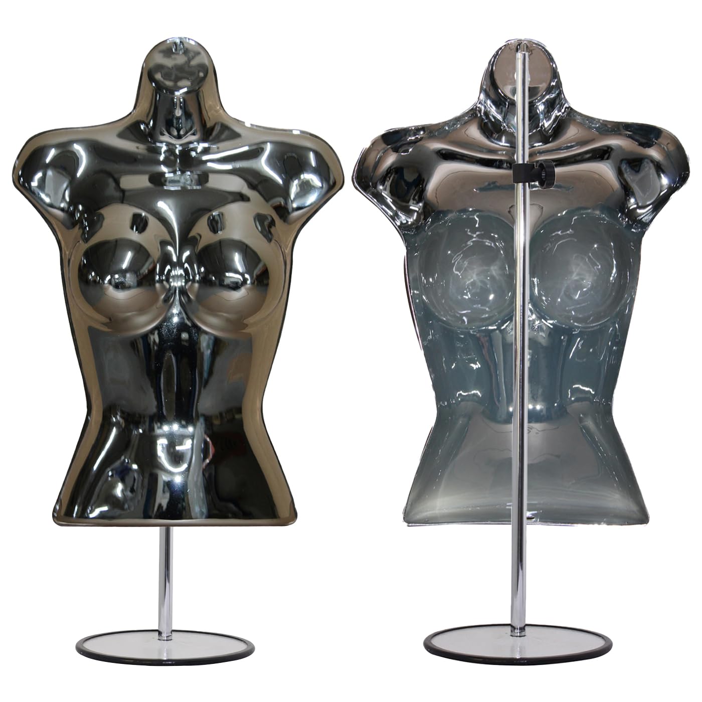 Female Hanging Mannequin Half Body Form 3 Quarter Shop Bust Display With Round Stand (Chrome)