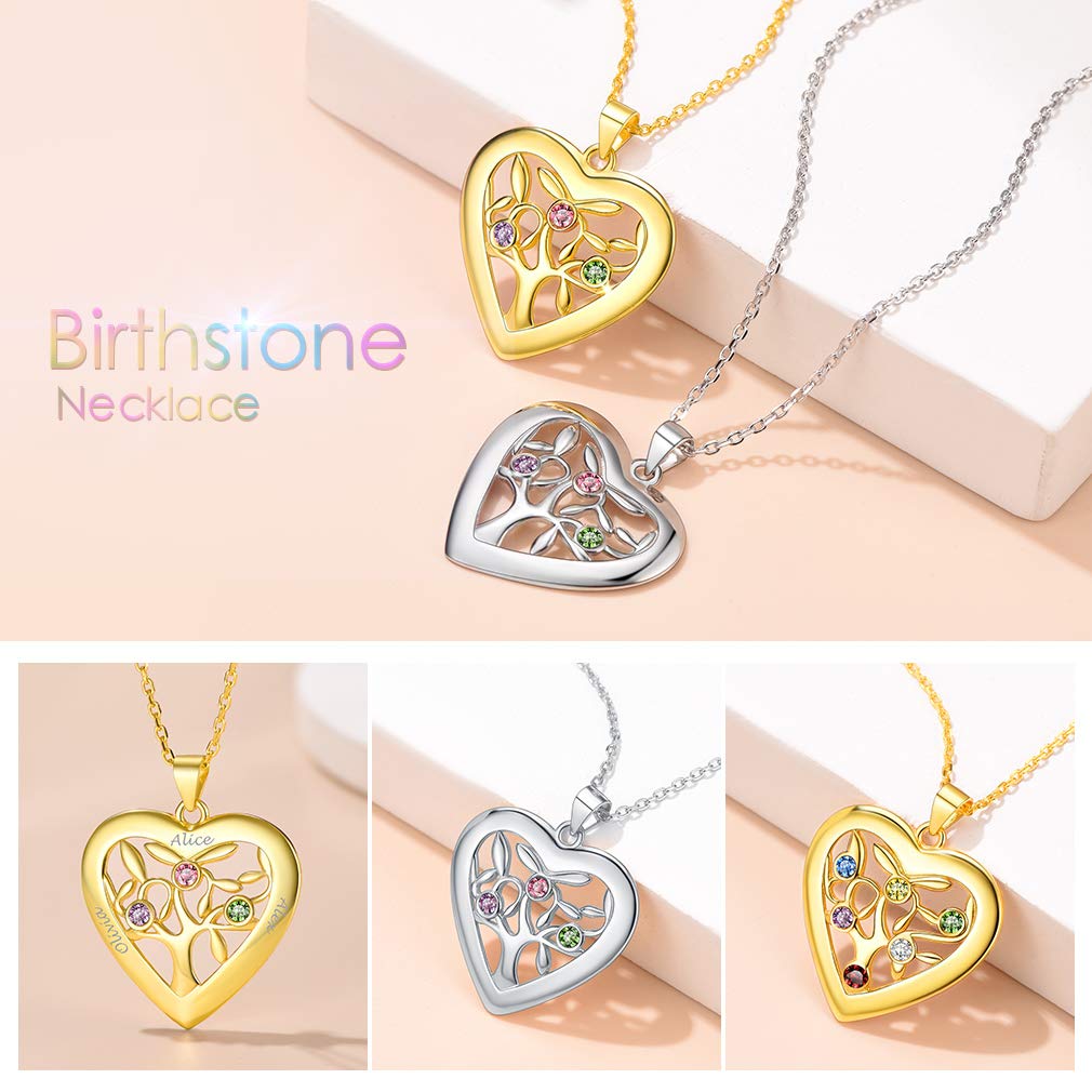 Custom4U Collar Personalizado Mujer Arbol de Vida Colgante con Nombres y Circonitas Personalizados Regalo Familia