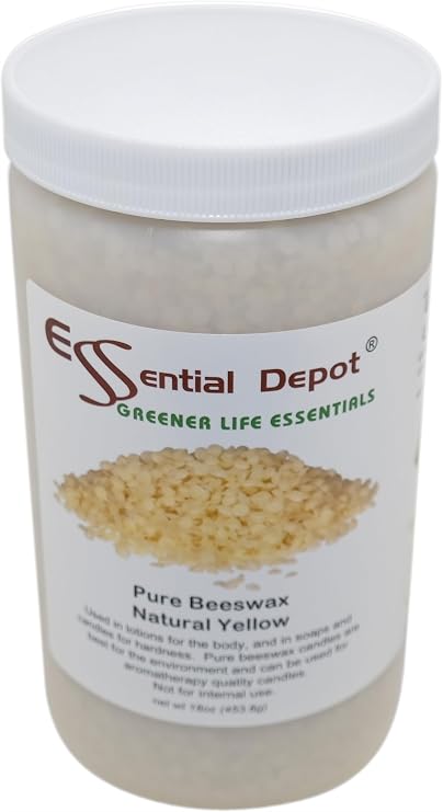 Bees Wax Pastilles Pearls - Yellow - 18 oz net Weight - No Additives - No Bleach - Twice Filtered - Safety Sealed HDPE Container with Resealable Cap