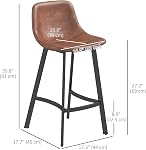 HOMCOM 27" Counter Height Bar Stools Set of 2, Industrial Kitchen Stool, Upholstered Armless Bar Chairs with Back, Steel Legs, Brown