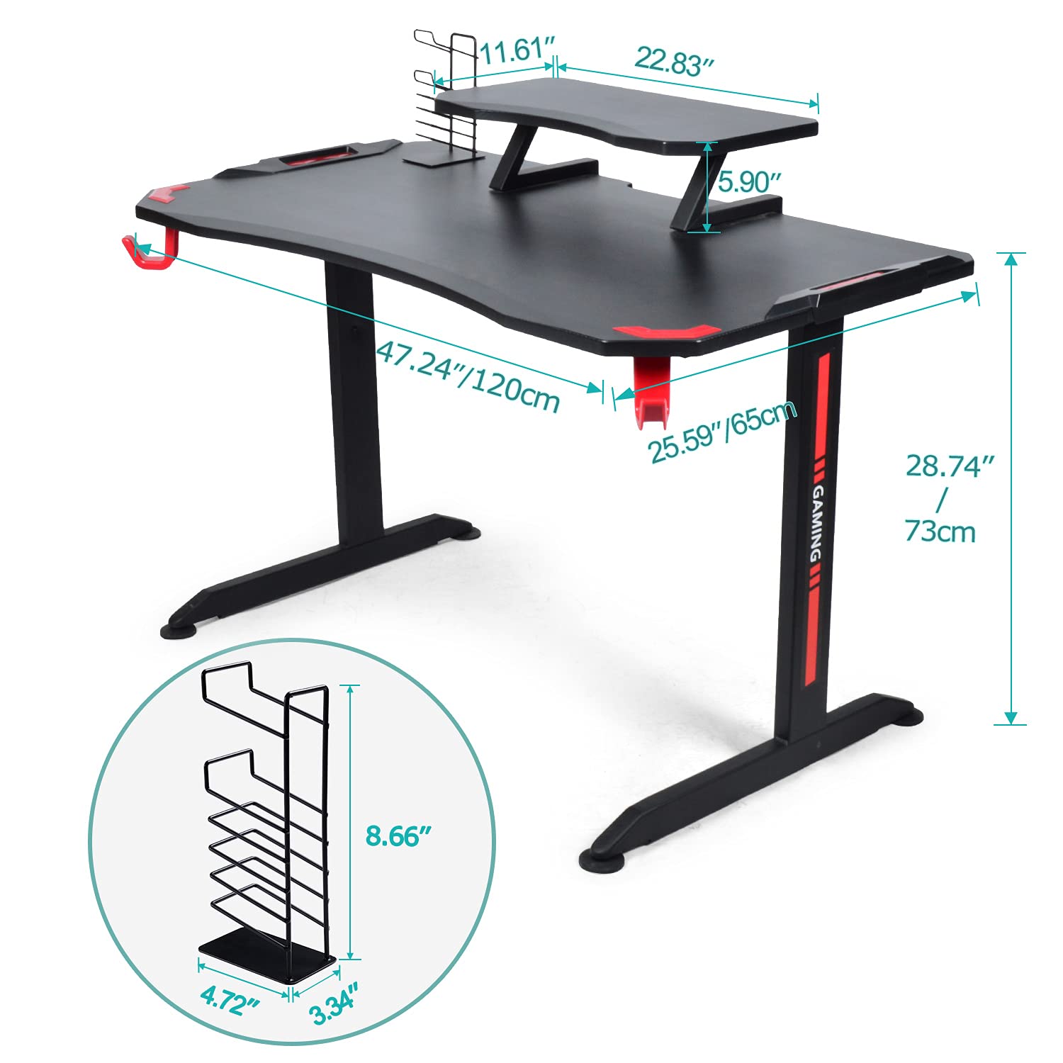 GTRACING Gaming Desk,47 inch Gaming Table with Adjustable Shelf