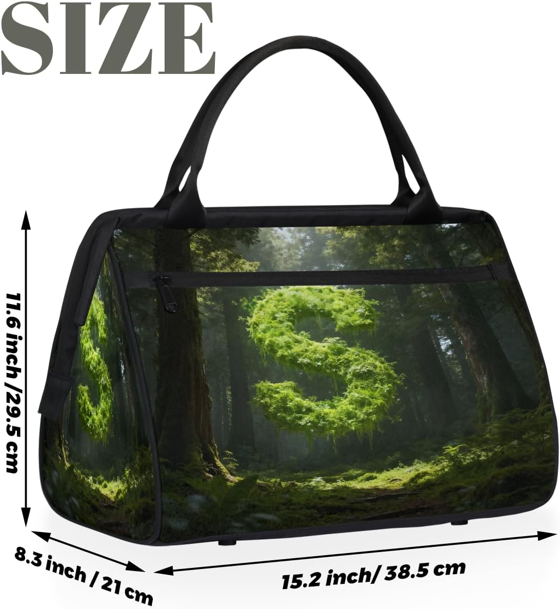 Travel Gym Bag - Green Plant Letter S Large Capacity Tote for Men Women - Shoulder Weekender Bag for Travel Yoga School - Mommy Hospital for Labor Delivery