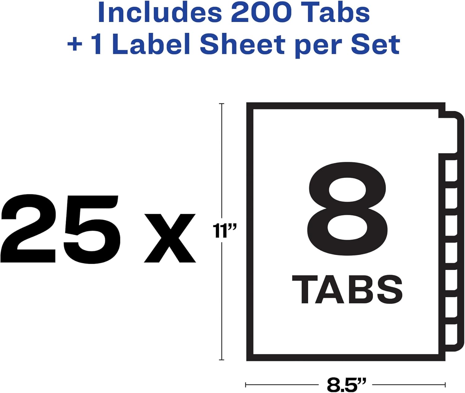 Avery 8 Tab Unpunched Dividers for Use with Any Binding System, Easy Print & Apply Clear Label Strip, Index Maker Customizable White Tabs, 25 Sets (11444)