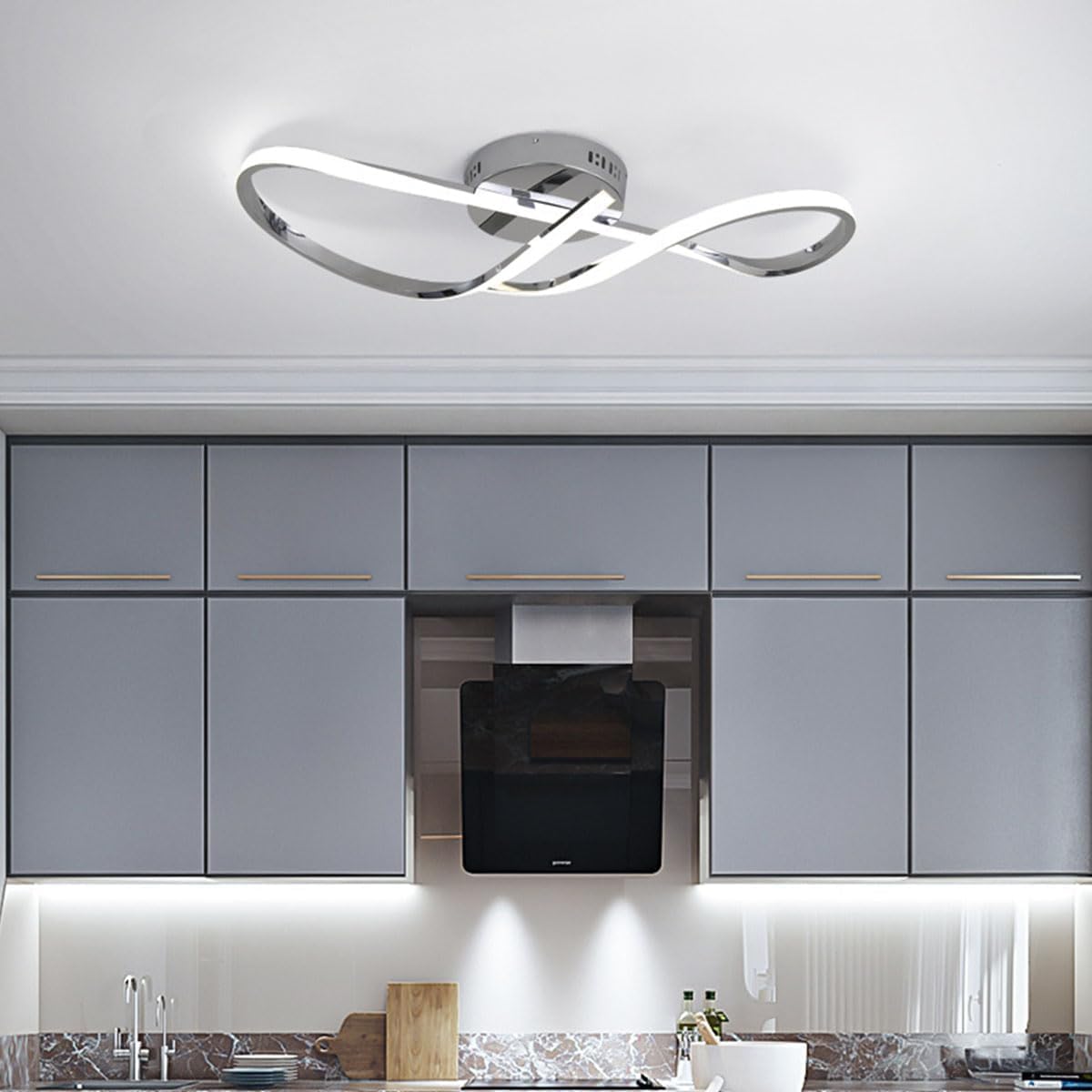 Modern LED Ceiling Light Dimmable Ceiling Lamp Living Room Bedroom Lamp with Remote Control Led Lighting for Living Room Bedroom Kitchen Dining Room Kitchen Balcony Hallway (Chrome, L80cm)