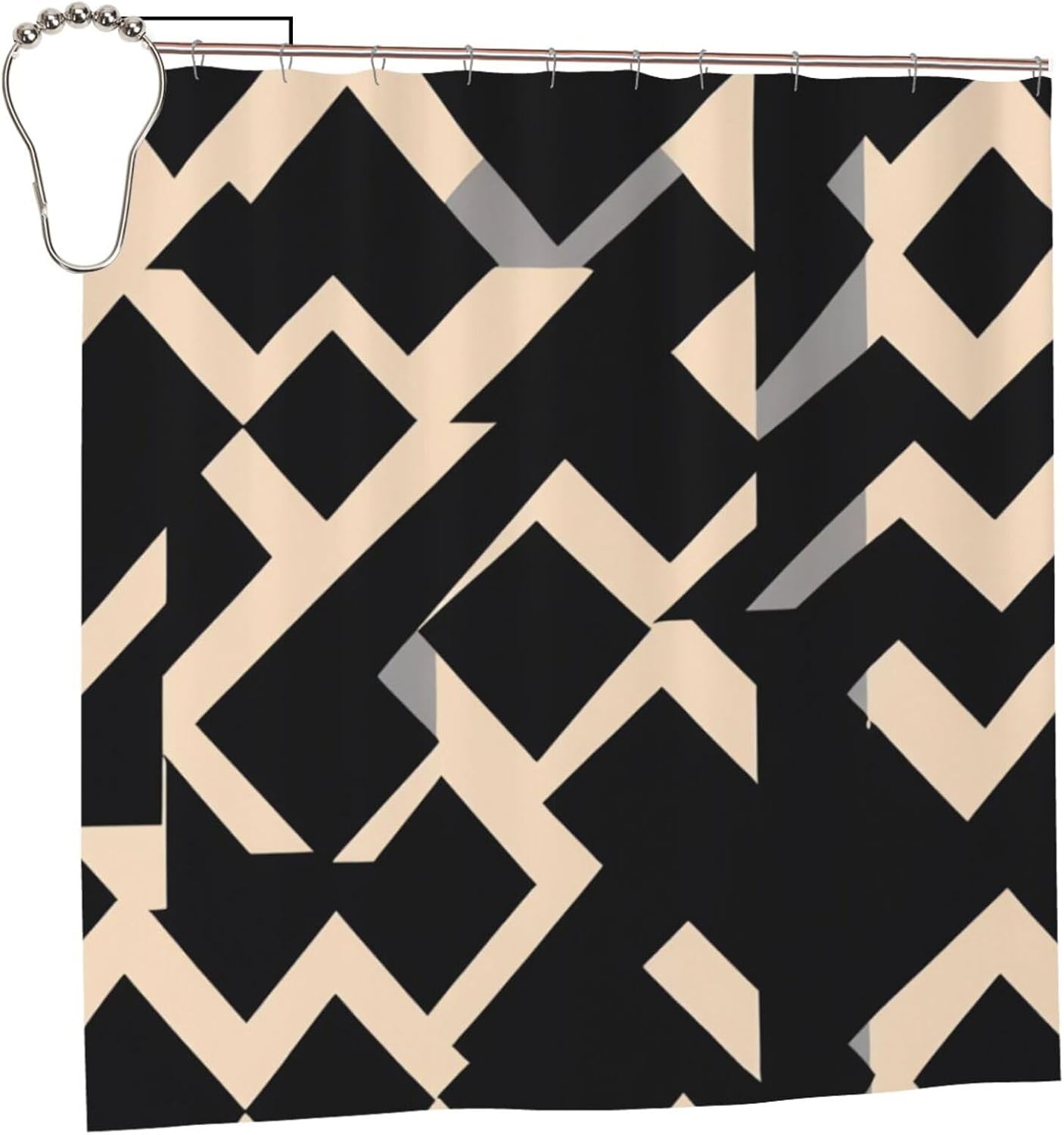 KLBTR Cute Houndstooth Black Print Shower Curtain Set