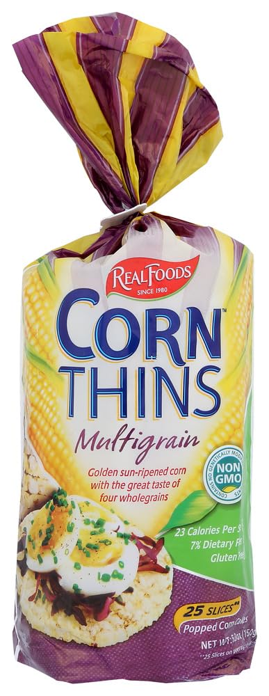 Real Foods Organic Corn Thins, Multigrain Flavor, Gluten Free, 5.3-Ounce Bag (Pack of 12)