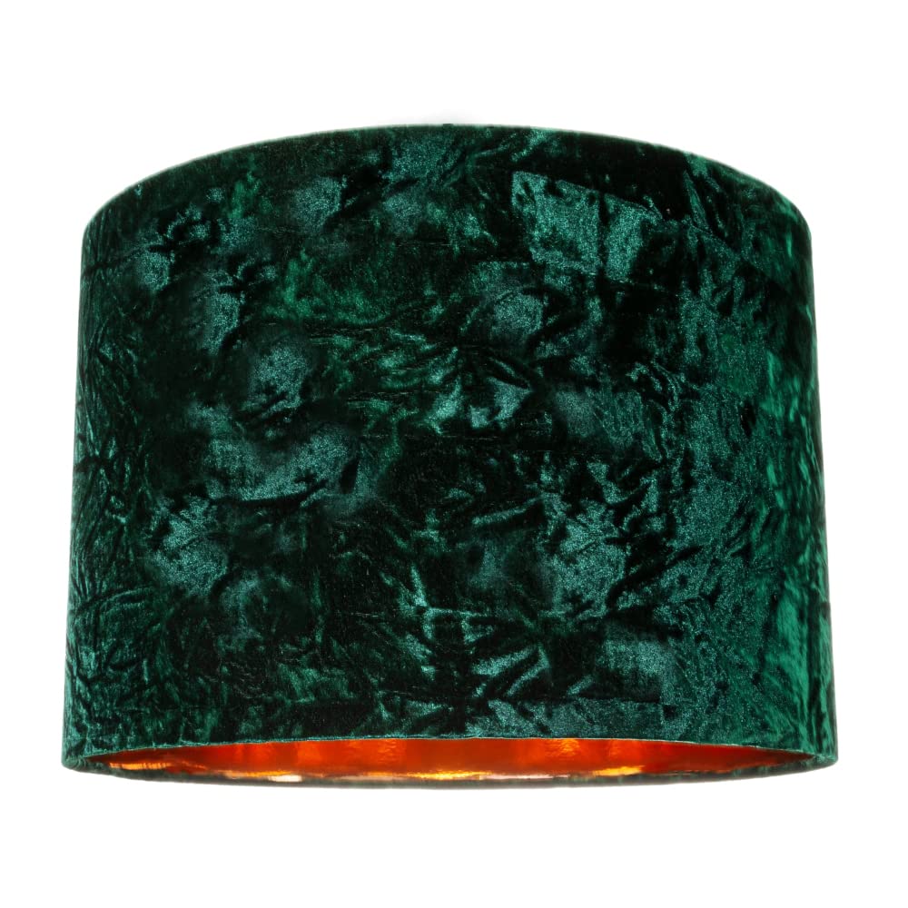 Rackhams Green Forest Crushed Velvet 16" Floor/Pendant Lampshade With Shiny Copper Inner