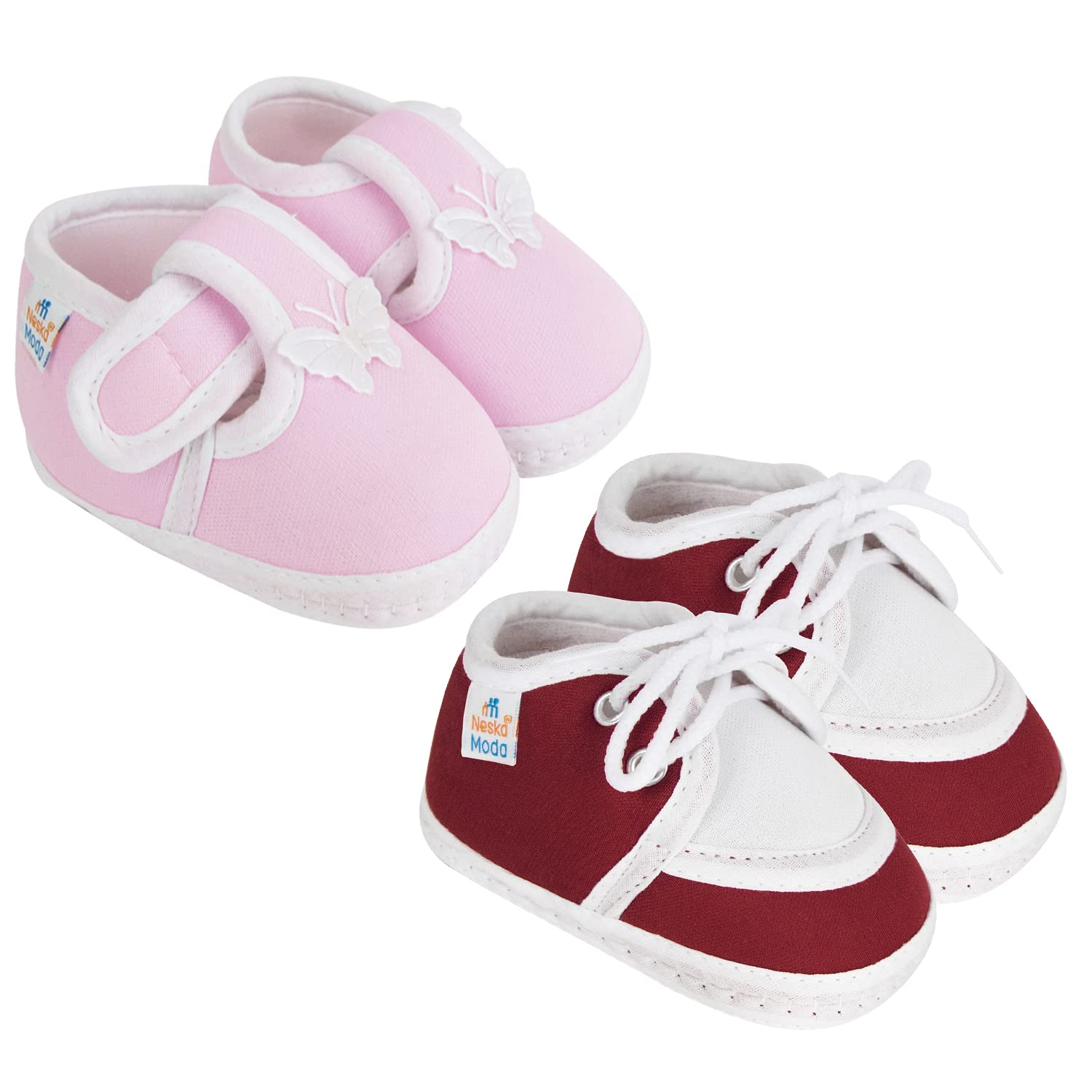neska moda 6 To 12 Months Baby Boys & Baby Girls Pack Of 2 Pair Cotton Butterfly Frill Booties (Baby Pink,Maroon) -BT4andBT80-picture-20