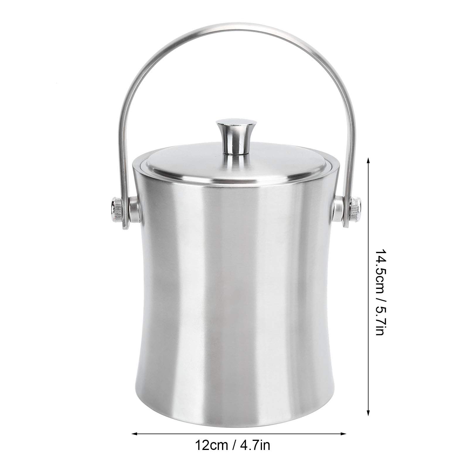 Cubo de hielo de 1 l con tapa y pinza para hielo, cubo pequeño para champán, cubo de acero inoxidable con aislamiento de doble pared, cubo de vino de metal galvanizado con asa de transporte, enfr