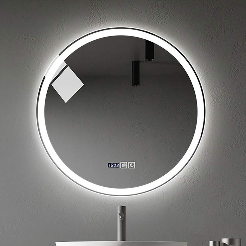 Specchio da Bagno Rotondo Illuminato con Luce LED e sensore tattile antiappannante + Specchio da Barba per Trucco dimmerabile, Montato a Parete