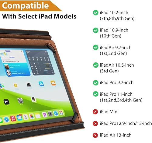 Miniatura 7 de KHOMO Funda universal Padfolio - Organizador de cartera para tableta de 8.5 hasta 11 pulgadas - Carpeta de cuero sintético para iPad, Air, Pro y