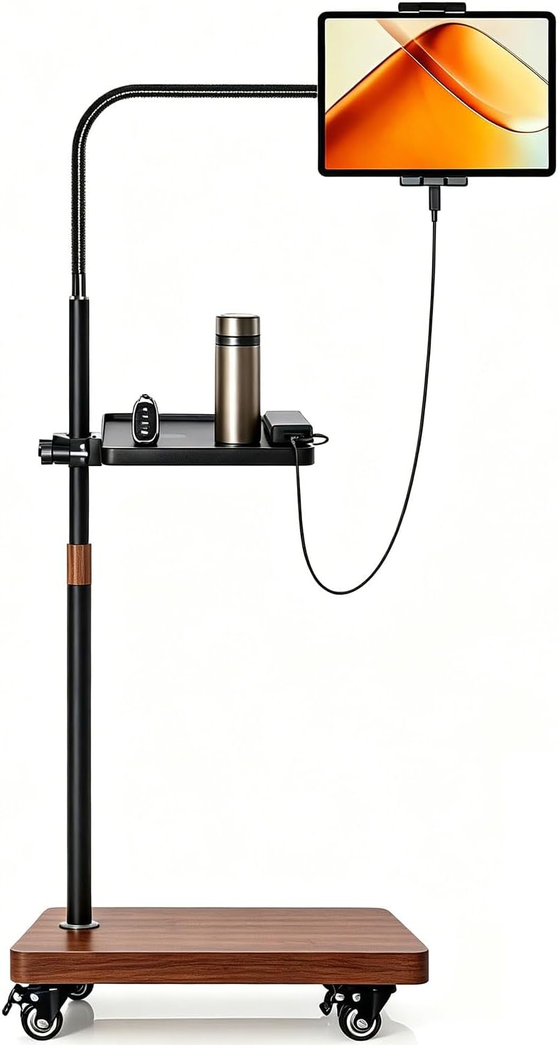 Rolling Tablet Holder Stand Adjustable Height & 360° Rotatable