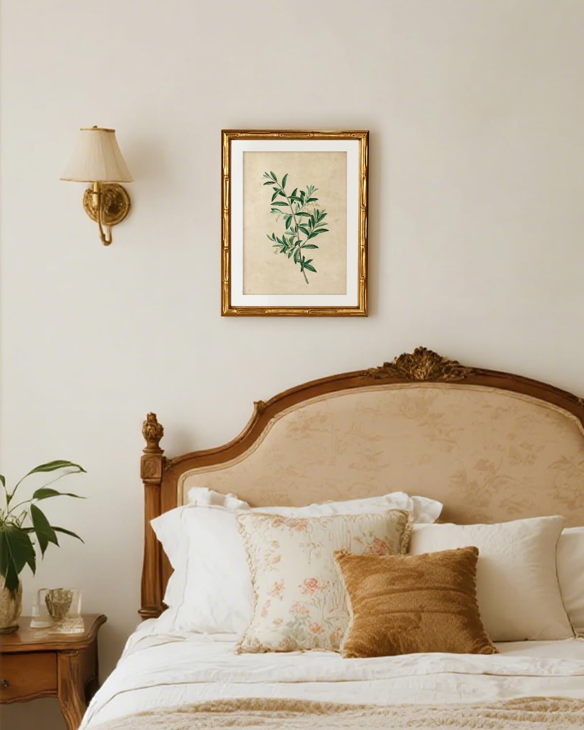 InSimSea Gold Bamboo Framed Canvas Wall Art, Vintage Olive Flower Botanical Prints, Antique Picture Frame with Mat, Victorian Home Wall Decor for Kitchen Dining Living Room Bedroom, 11x14inch