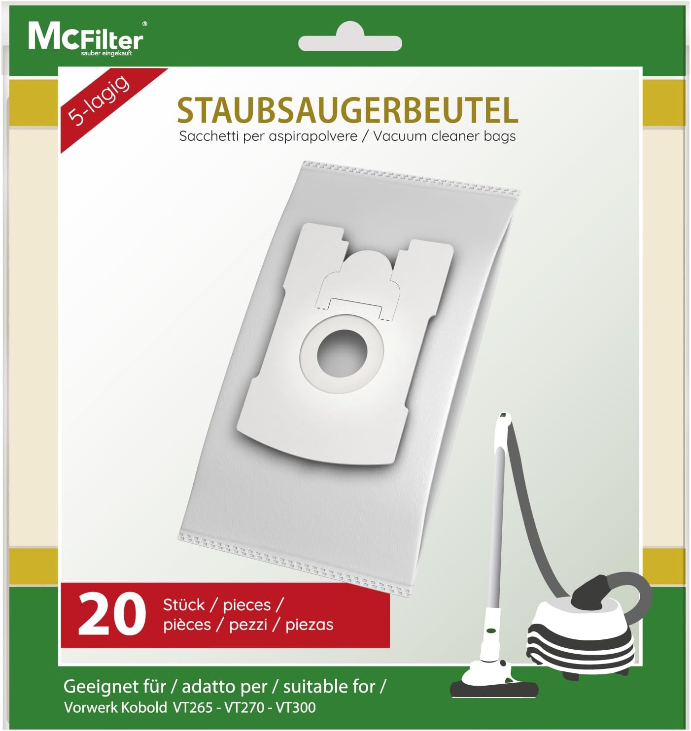 McFilter 20 Staubsaugerbeutel - Passend Für Fakir, Rowenta, Omega Staubsauger