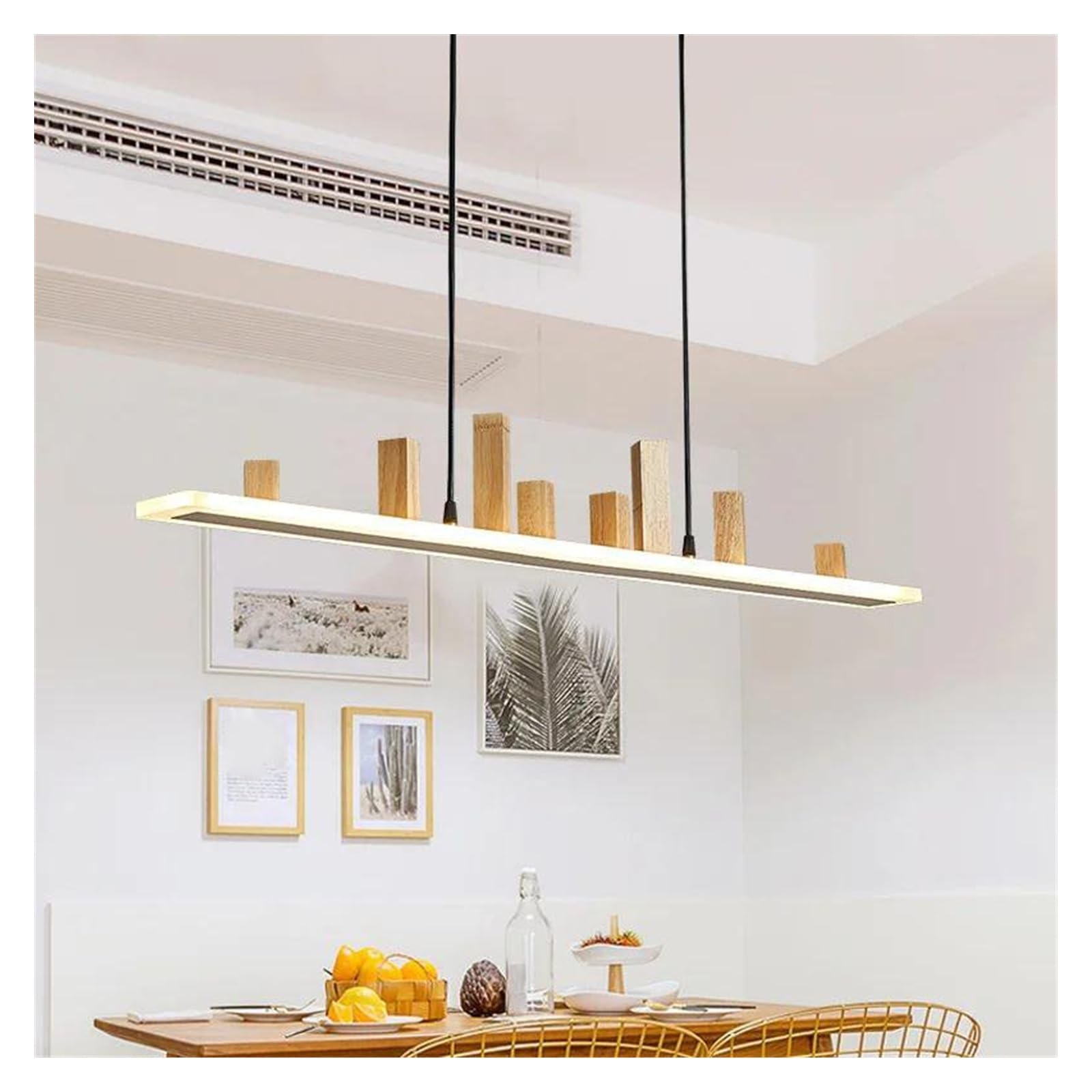 Lampe suspendue créative en bois massif avec éclairage LED or