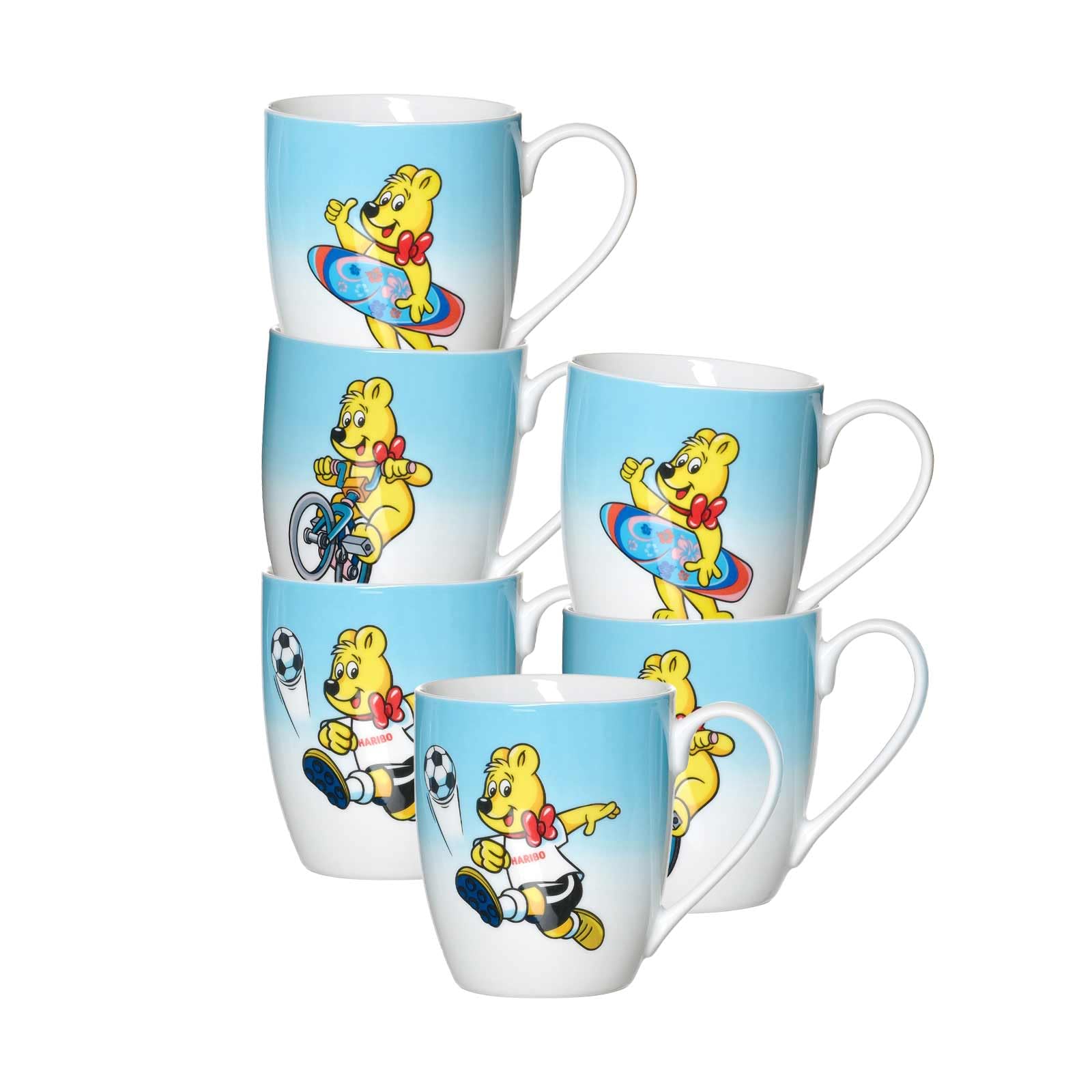 Ritzenhoff & Breker HARIBO Sport Becher 500 ml – 6er Set | XL Porzellan Tassen mit Goldbär Sport-Motiv | Spülmaschinenfest & Mikrowellengeeignet | Geschenkidee für Haribo-Fans
