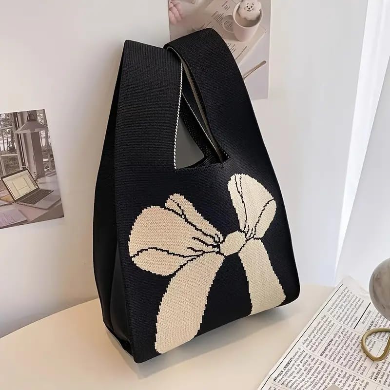 Image of Kawn Crochet Wrist Handbag for Women Wristlet Sleeve Knot Pouch Portable knitted breathable lightweight foldable Casual Small Purse Cute Tote Bag For Shopping, Dating, Travel