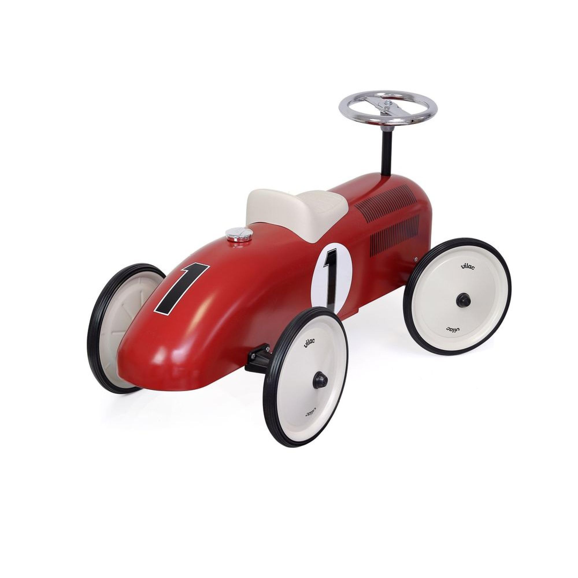 Vilac - Rutschauto Vintage Rot und Creme aus Metall – neue Räder & Sitzfläche cremeweiß raffiniert – Spielzeug für Kleinkinder – originelle Geschenkidee für den ersten Geburtstag ab 18 Monaten – 1049S