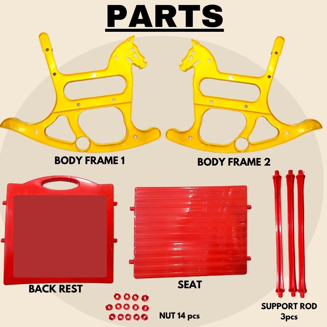 Baby Rocking Plastic Chair for Kids | Toddler Folding Reclining Seat | Swing Motion Sleeping Feeding Eating Sitting Playing Relaxing | Lightweight Portable | Age 6 Months to 3 Years (RED/YELLOW) 3