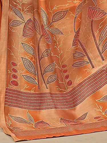 Image of AKHILAM Women's Abstract Tussar Silk Printed Saree With Unstitched Blouse Piece (KANTHA01 Parent)