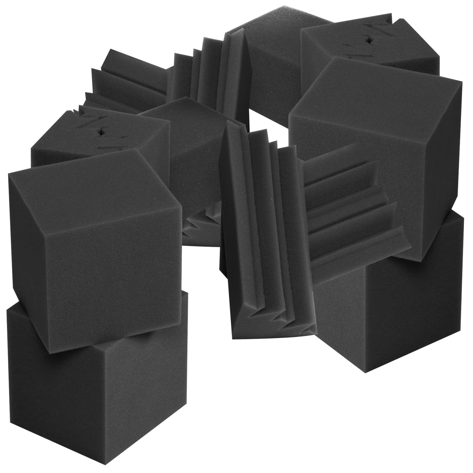 Baluue Pannelli Fonoassorbenti Bassi 16 Pezzi in Schiuma Nera Trappole a Piramide e Cubo per Isolamento Acustico in Studio e Concerti