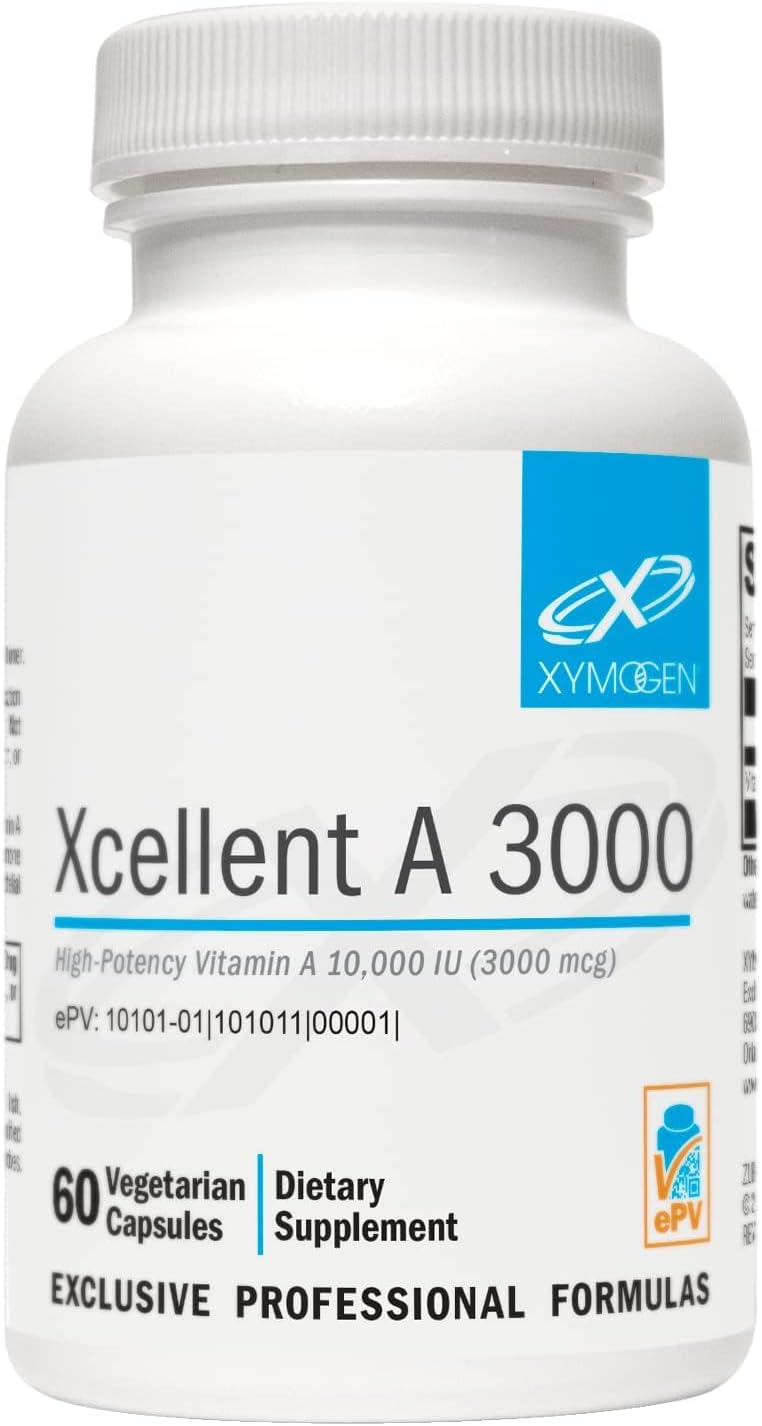 XYMOGEN Xcellent A 3000 – 10,000 IU High-Potency Vitamin A Supplement (Retinyl Palmitate) – Supports Healthy Immune Function, Healthy Skin + Mucous Membranes (60 Capsules)