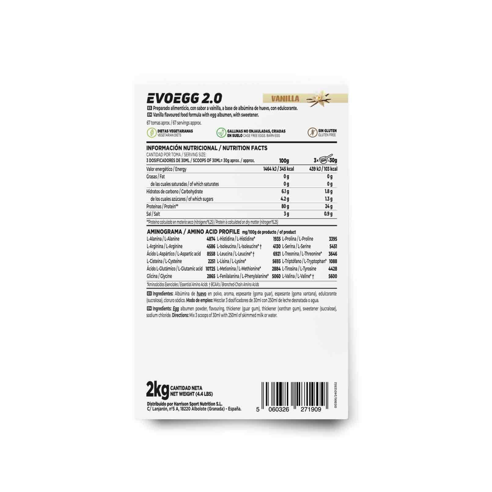 HSN Albúmina de Huevo en Polvo Evoegg 2.0 | Vainilla 2Kg | Pura Proteína de Claras Deshidratadas de Gallinas no Enjauladas | No Incluye Dosificador | No-GMO, Vegetariano, Sin Lactosa Sin Grasa